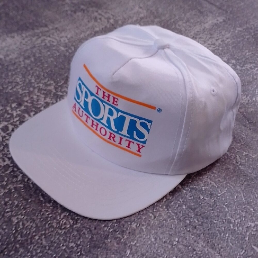 Vintage 90s The Sports Authority White Cap Snap Back - Picture 1 of 9